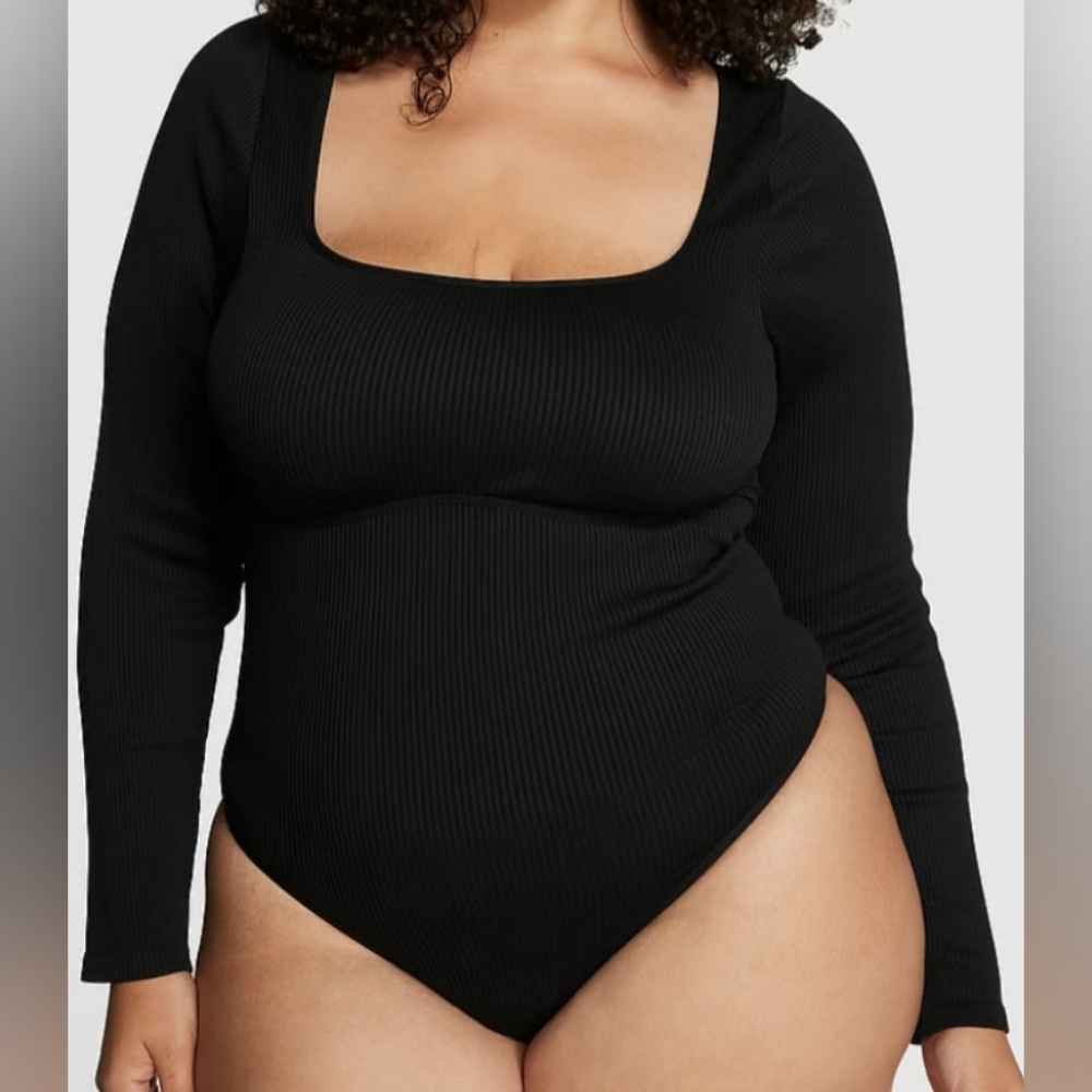 S M L XL VS PINK Seamless Long Sleeve Bodysuit Black